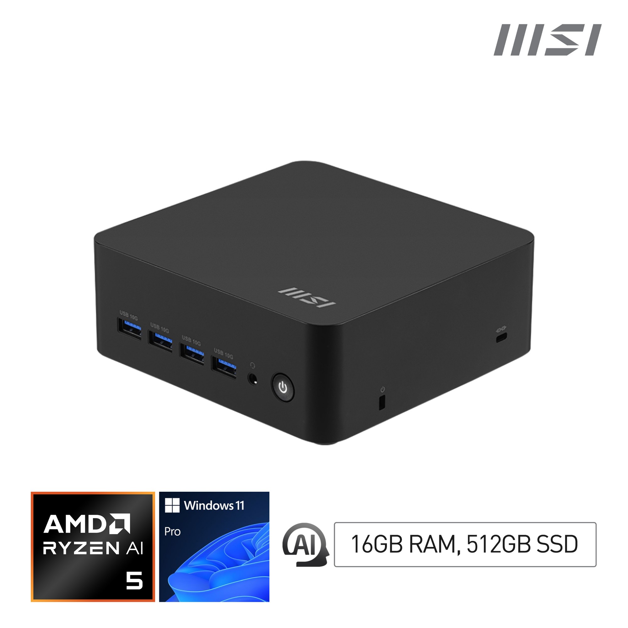 MSI Cubi Z AI 8M-013EU AMD Ryzen™ 5 8645HS 16 GB DDR5-SDRAM 512 GB SSD