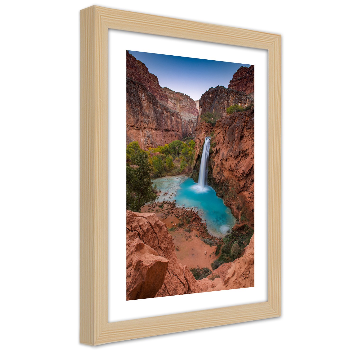 Caro Picture in natural frame, Blue waterfall among the rocks