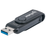 Manhattan USB-A Mini Multi- /Writer, 5 Gbps (USB 3.2 Gen1 aka USB 3.0), 24-in-1, SuperSpeed USB, Windows or Mac, Black, Three Year Warranty, Blister