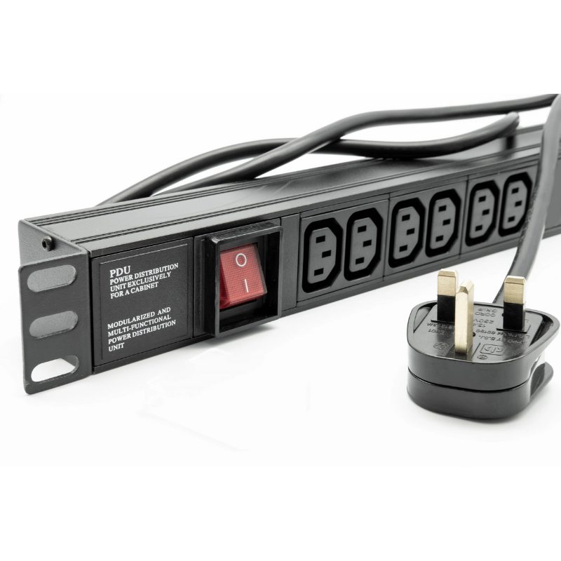 Image of POWERDATA 6 WAY 19 INCH RACK PDU IEC SKTS TO 13A PLUG - HORIZONTAL