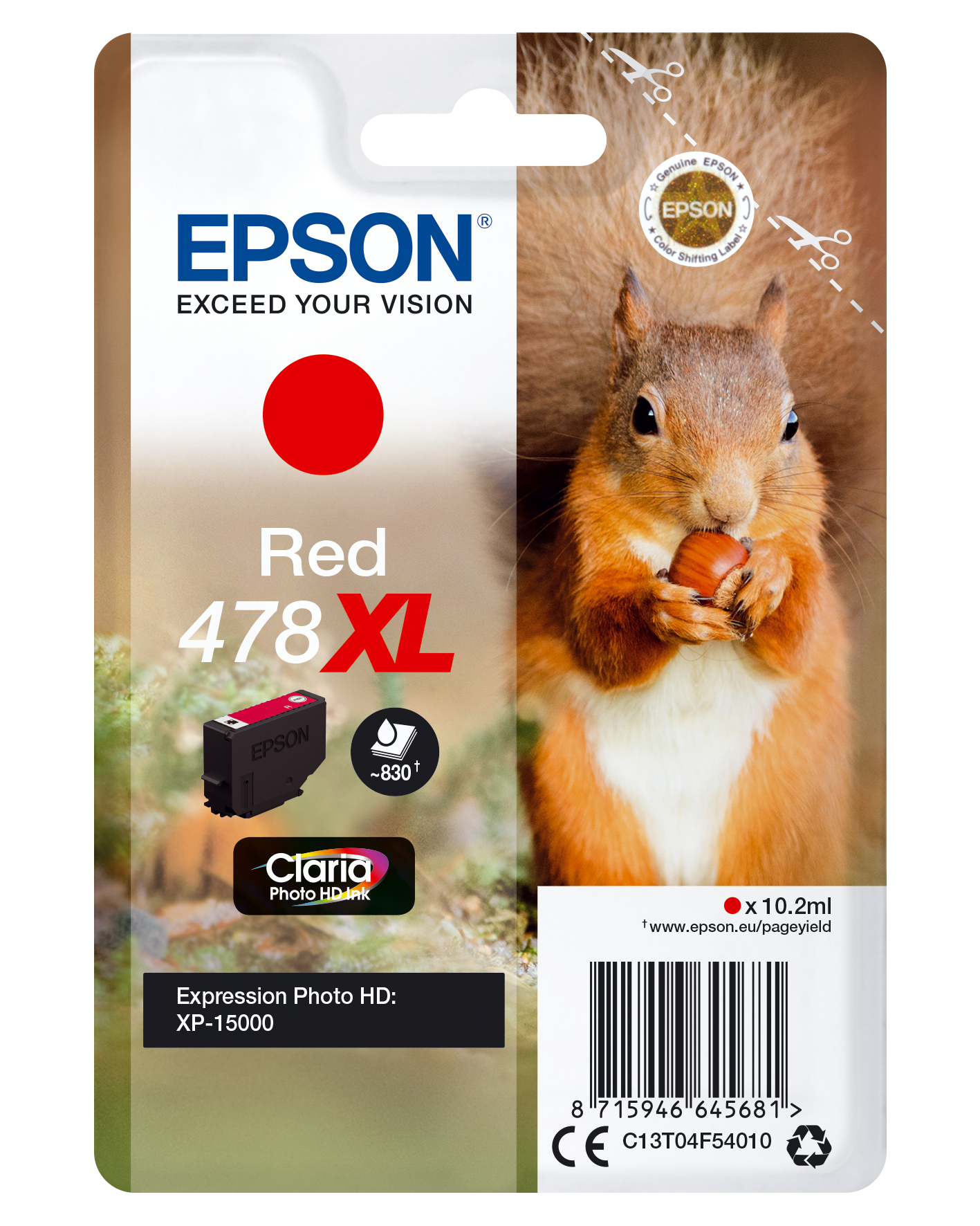 Image of Epson C13T04F54010/478XL Ink cartridge red high-capacity, 830...