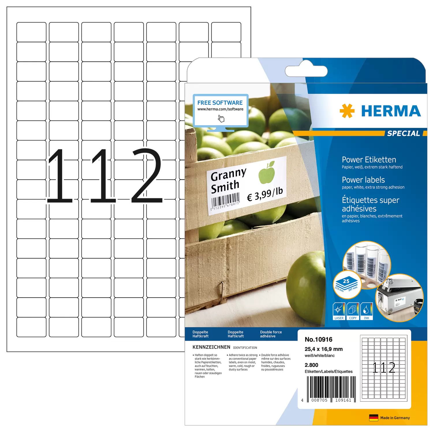Image of HERMA Labels A4 25,4x16,9 mm white extra strong adhesion paper...