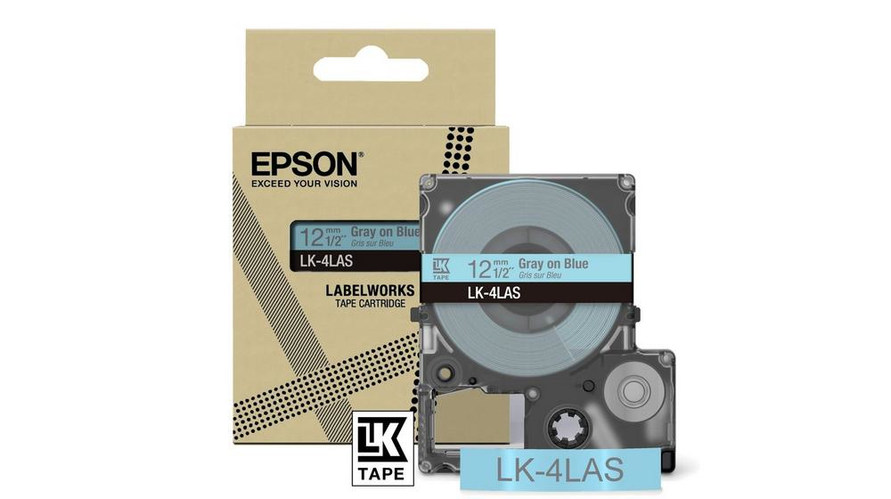 Image of Epson C53S672106/LK-4LAS DirectLabel-etikettes blue on gray 12mm...