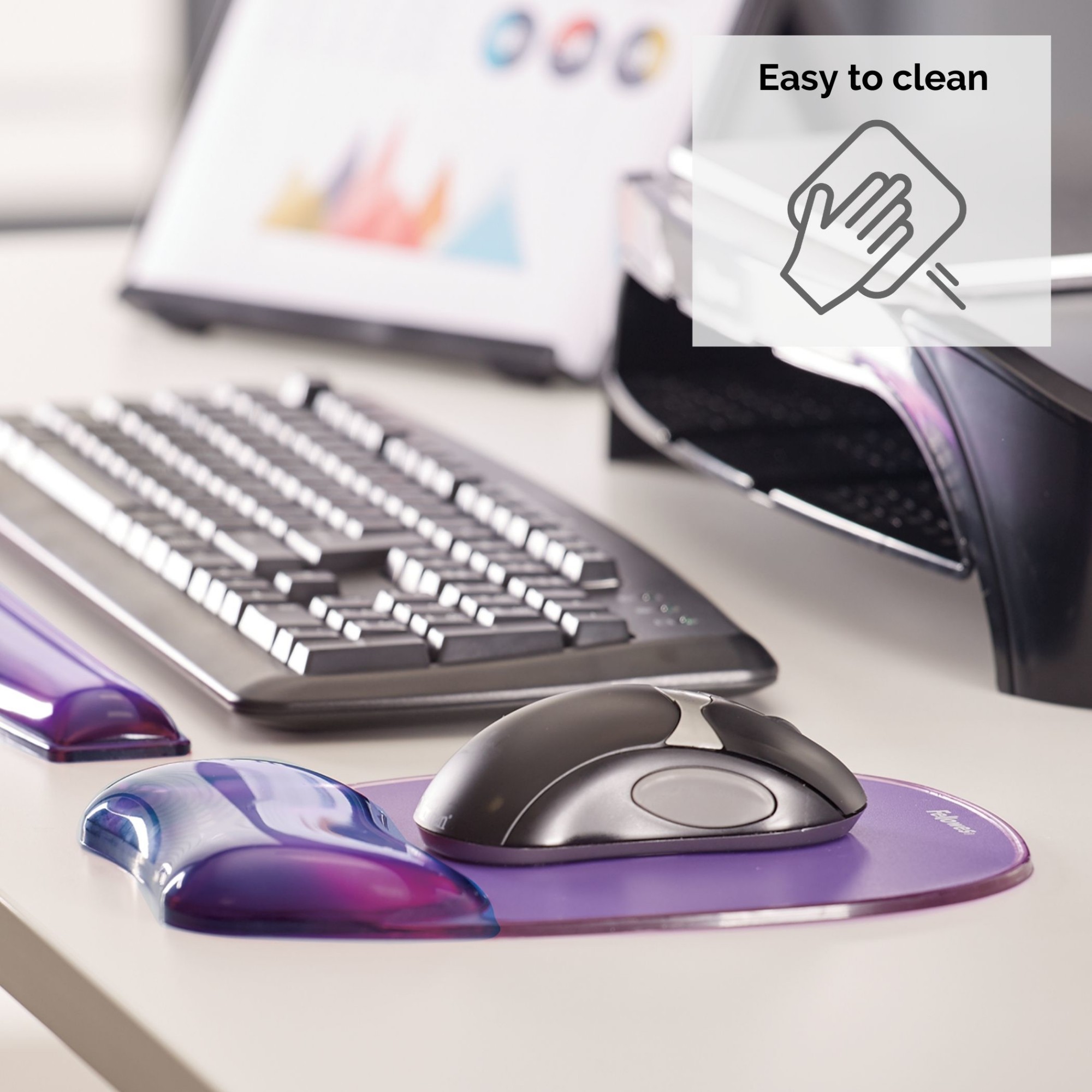 Fellowes Mouse Mat Wrist Support - Crystals Gel Mouse Pad with Non Slip Rubber Base - Ergonomic Mouse Mat for Computer, Laptop, Home Office Use - Compatible with Laser and Optical Mice - Purple