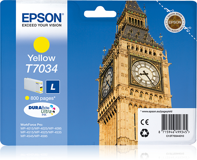 Image of Epson C13T70344010/T7034 Ink cartridge yellow, 800 pages ISO/IEC...