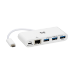 Tripp Lite U460-003-3AG-C 3-Port USB-C Hub - USB 3.x (5Gpbs) Hub Ports, Gigabit Ethernet, 60W PD Charging, White