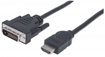 Image of Manhattan HDMI to DVI-D 24+1 Cable, 2m, Male to Male, Black,...