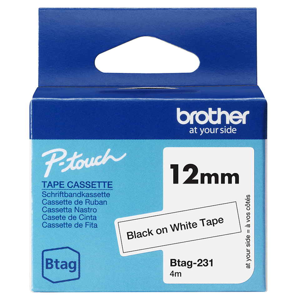 Brother BTAG-231 DirectLabel-etikettes black on white 12mm x 4m for Brother Btag 12mm