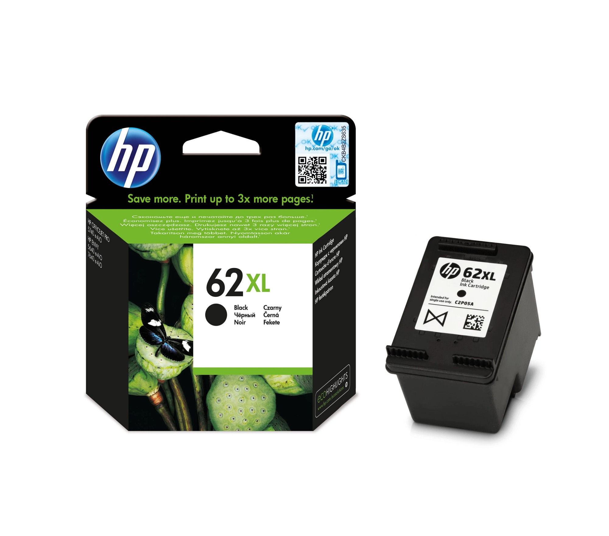 HP C2P05AE/62XL Printhead cartridge black high-capacity, 600 pages ISO/IEC 24711 for HP Envy 5640