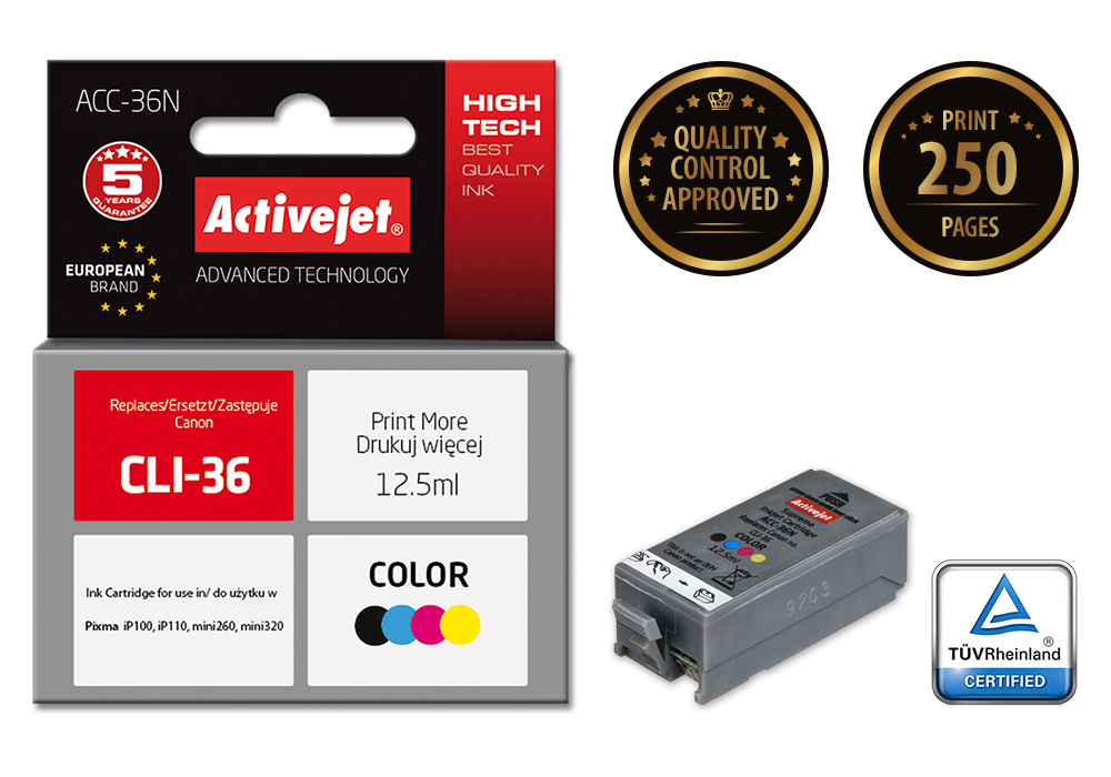 Activejet ACC-36N ink (replacement for Canon PGI-36; Supreme; 12.5 ml; color)