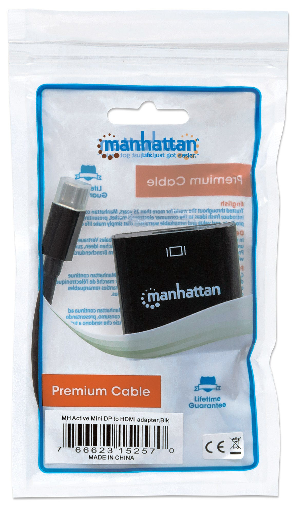 Manhattan Mini DisplayPort to HDMI Adapter Cable, 4K, 19.5cm, Male to Female, Active, 4K@60Hz, Black, Polybag