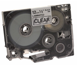 Brother Black on Clear Gloss Laminated Tape, 12mm label-making tape TZ