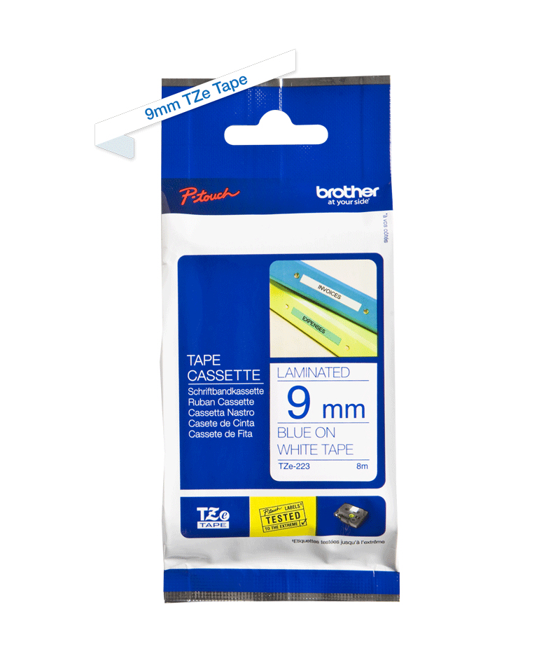 Brother TZE-223 DirectLabel blue on white Laminat 9mm x 8m for Brother P-Touch TZ 3.5-18mm/6-12mm/6-18mm/6-24mm/6-36mm