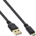 InLine Micro USB 2.0 Flat Cable USB A / Micro-B, black / gold, 5m