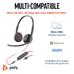 POLY Blackwire 3225 Stereo USB-C Headset +3.5mm Plug +USB-C/A Adapter