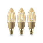 4lite WiZ Connected C35 Candle Filament Amber WiFi LED Smart Bulb - E14 Small Screw - Pack of 3