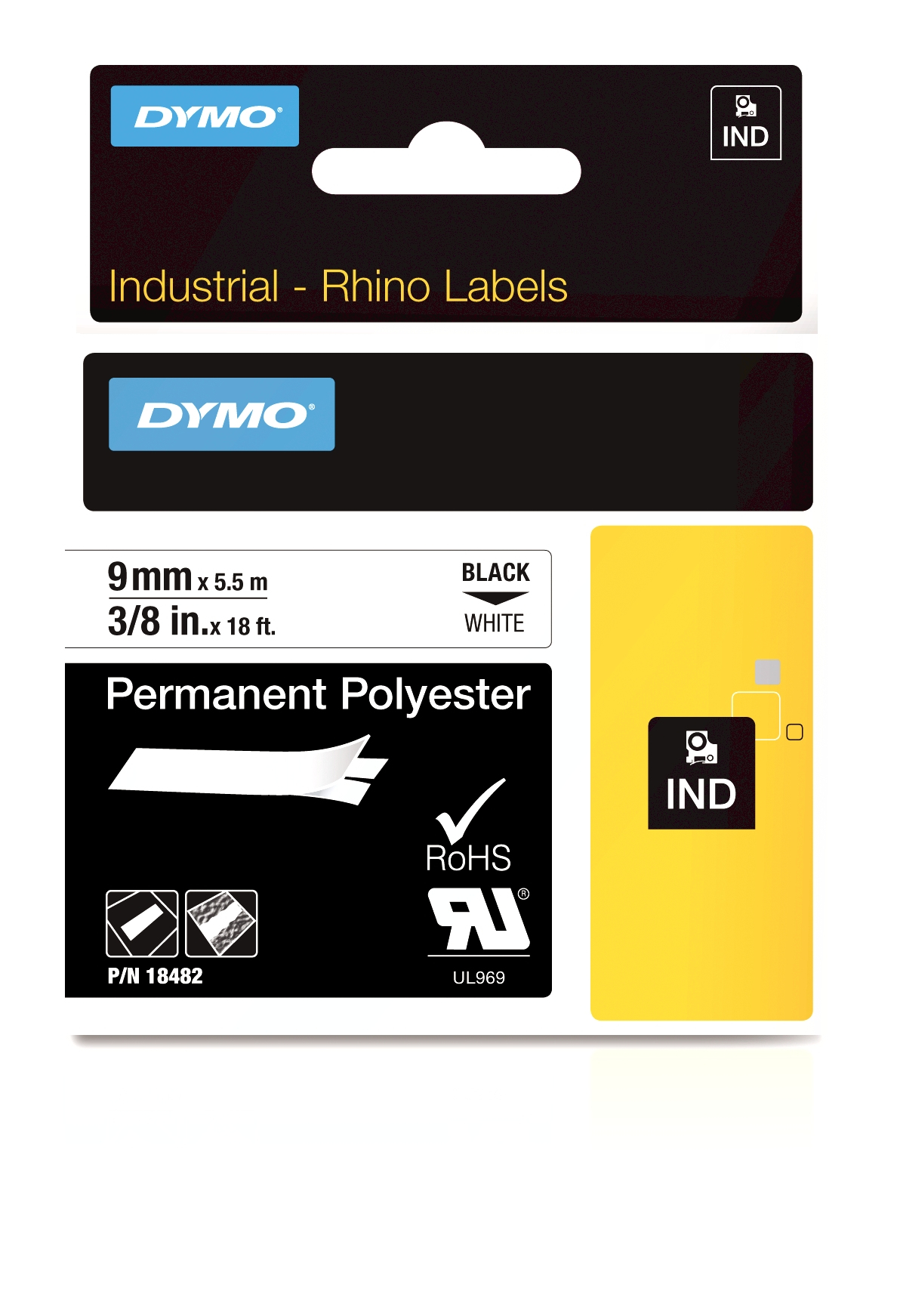 Image of Dymo 18482/S0718240 Ribbon Polyester black on white 9mm x 5,5m for...
