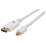 Manhattan Mini DisplayPort 1.2 to DisplayPort Cable, 4K@60Hz, 2m, Male to Male, White, Equivalent to Startech MDP2DPMM2MW, Lifetime Warranty, Polybag