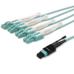 StarTech.com 2m (6ft) MTP(F)/PC to 4x LC/PC Duplex Breakout OM3 Multimode Fiber Optic Cable, OFNP, 8F Type-A, 50/125µm LOMMF, 40G Networks, Low Insertion Loss, MPO to LC Fiber Patch Cord