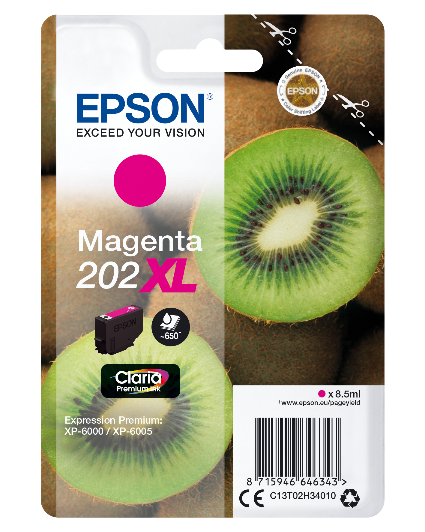 Image of Epson C13T02H34010/202XL Ink cartridge magenta high-capacity, 650...