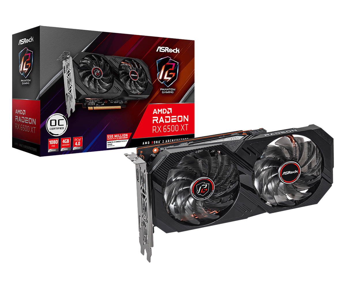 Image of Asrock Phantom Gaming RX 6500 XT 4GB OC AMD Radeon RX 6500 XT GDDR6