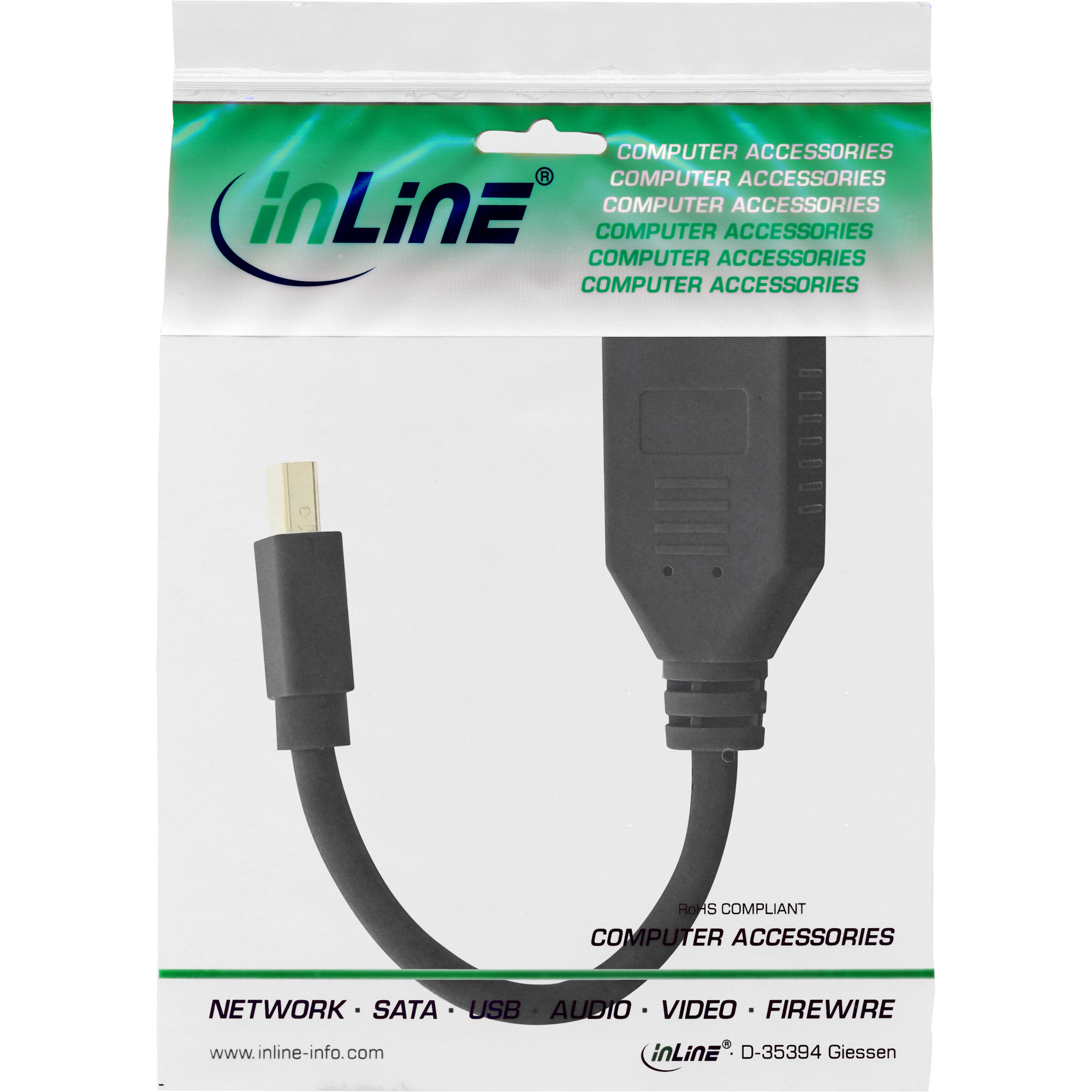 17150S INLINE INC - Kabel Mini DisplayPort Stecker zu DisplayPort Buchse, 4K2K, schwarz, 0,15m