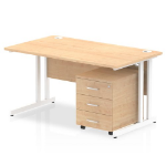 Dynamic Impulse Cantilever Straight Office Desk W1400 x D800 x H730mm Maple Finish White Frame With 3 Drawer Mobile Pedestal - I003889 DD