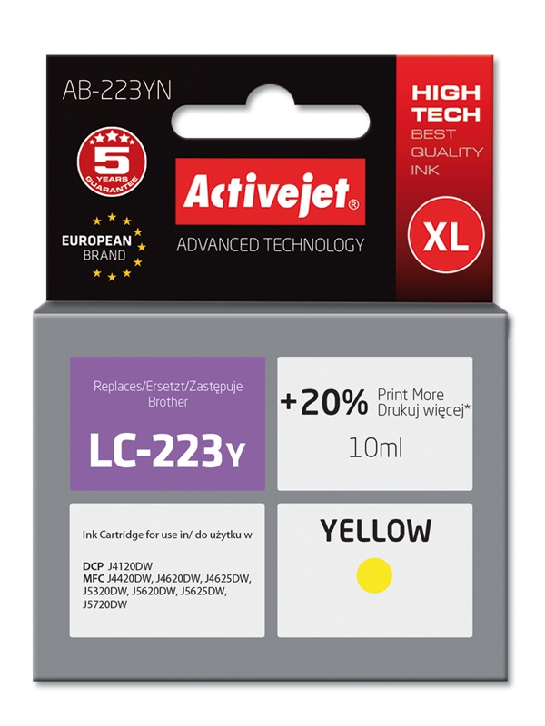 Activejet AB-223YN ink (replacement for Brother LC223Y; Supreme; 10 ml; yellow)