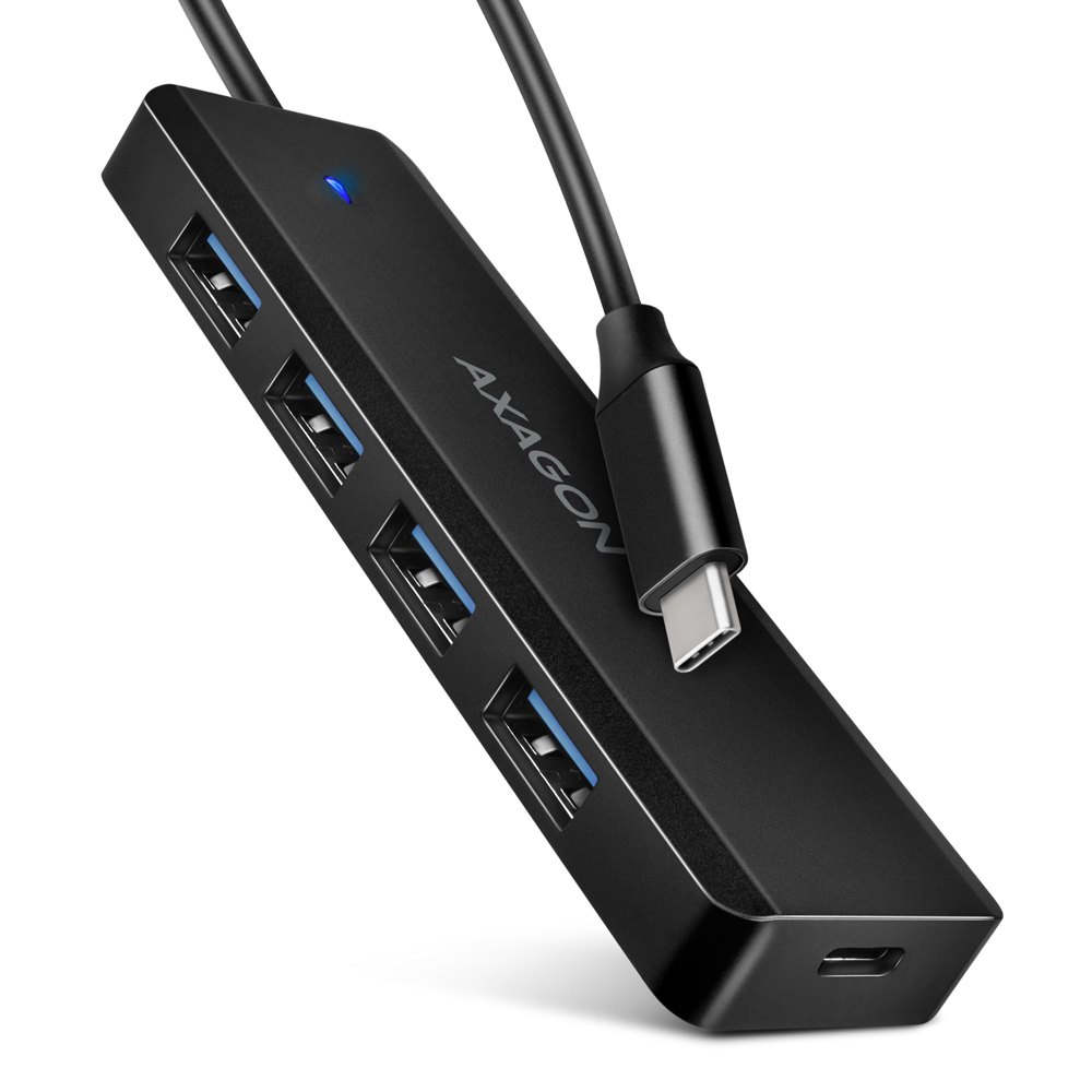 Axagon HUE-C1C 4x USB 5Gbps TRAVEL hub. USB-C power IN. 19cm USB-C cab