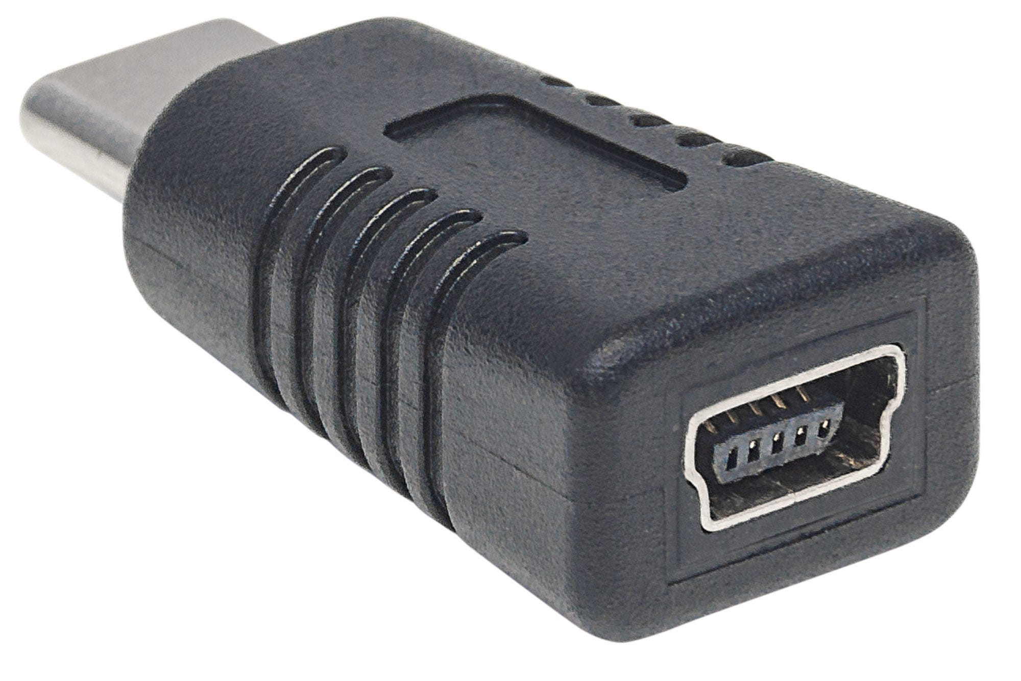 Manhattan USB-C to Mini-USB Adapter, Male to Female, 5 Gbps (USB 3.2 Gen1 aka USB 3.0), Black, Polybag