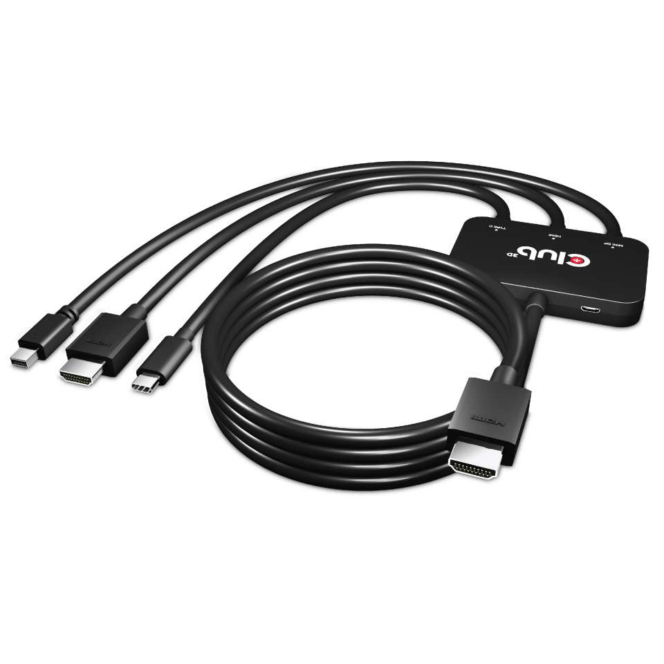 Image of CLUB3D USB Type C + HDMI + MiniDisplayPort 1.2 to HDMI...