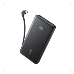 Anker Zolo Power Bank, 10,000mAh Portable Charger 22.5W Output with Built-in USB-C Cable, Black