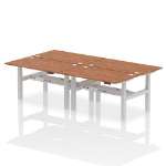 Dynamic Air Back-to-Back W1400 x D800mm Height Adjustable Sit Stand 4 Person Bench Desk With Cable Ports Walnut Finish Silver Frame - HA02084 DD