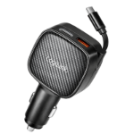 LogiLink USB Car Charger, 3 Port incl. retractable USB-C cable, 60W, PD, QC, black