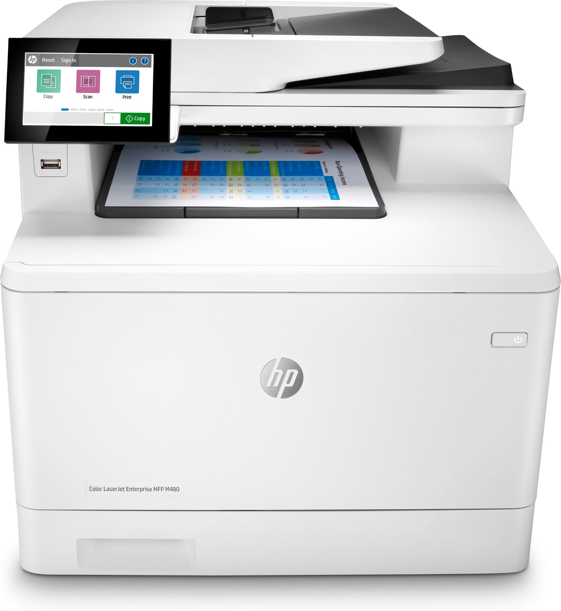 HP Color LaserJet Enterprise MFP M480f, Color, Printer for Business, Print, copy, scan, fax, Compact Size; Strong Security; Two-sided printing; 50-sheet ADF; Energy Efficient