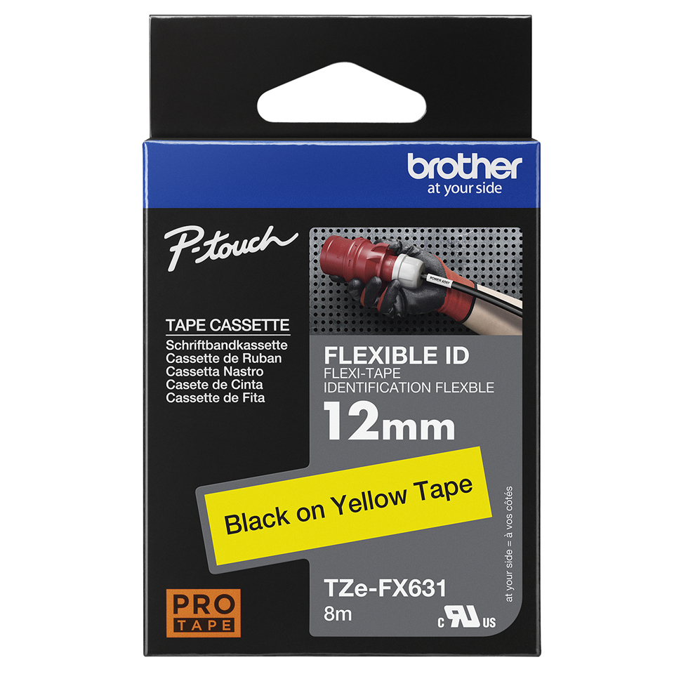 Brother TZE-FX631 DirectLabel black on yellow Laminat 12mm x 8m for Brother P-Touch TZ 3.5-12mm/18mm/6-18mm/6-24mm/6-36mm