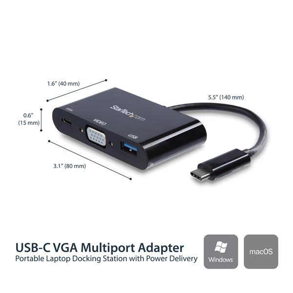 StarTech.com USB-C to VGA Multifunction Adapter with Power Delivery and USB-A Port