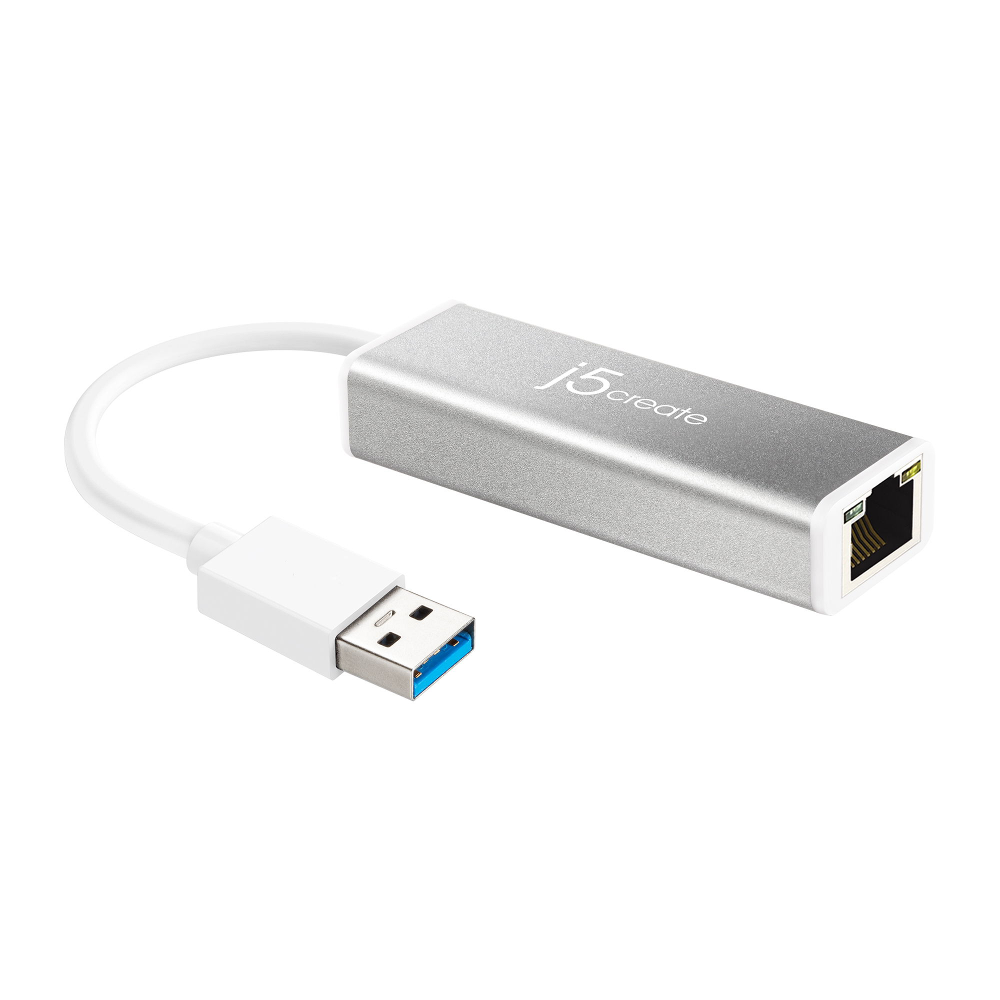 Image of j5create JUE130 USB 3.0 Gigabit Ethernet Adapter, Silver and White