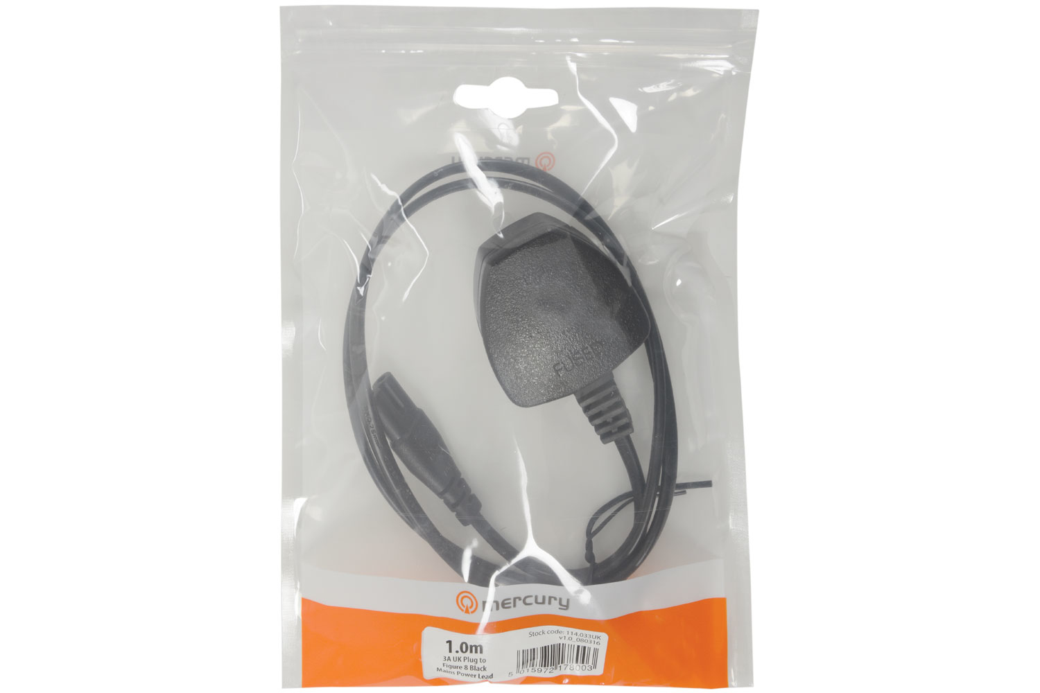 Mercury 114.033UK power cable Black 1 m Power plug type G C7 coupler