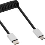 InLine USB 2.0 spiral cable, USB-C male/Micro-B male, black/alu, flexible 0.5m