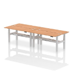 Dynamic Air Back-to-Back W1600 x D600mm Height Adjustable Sit Stand 4 Person Bench Desk With Cable Ports Oak Finish Silver Frame - HA02234 DD