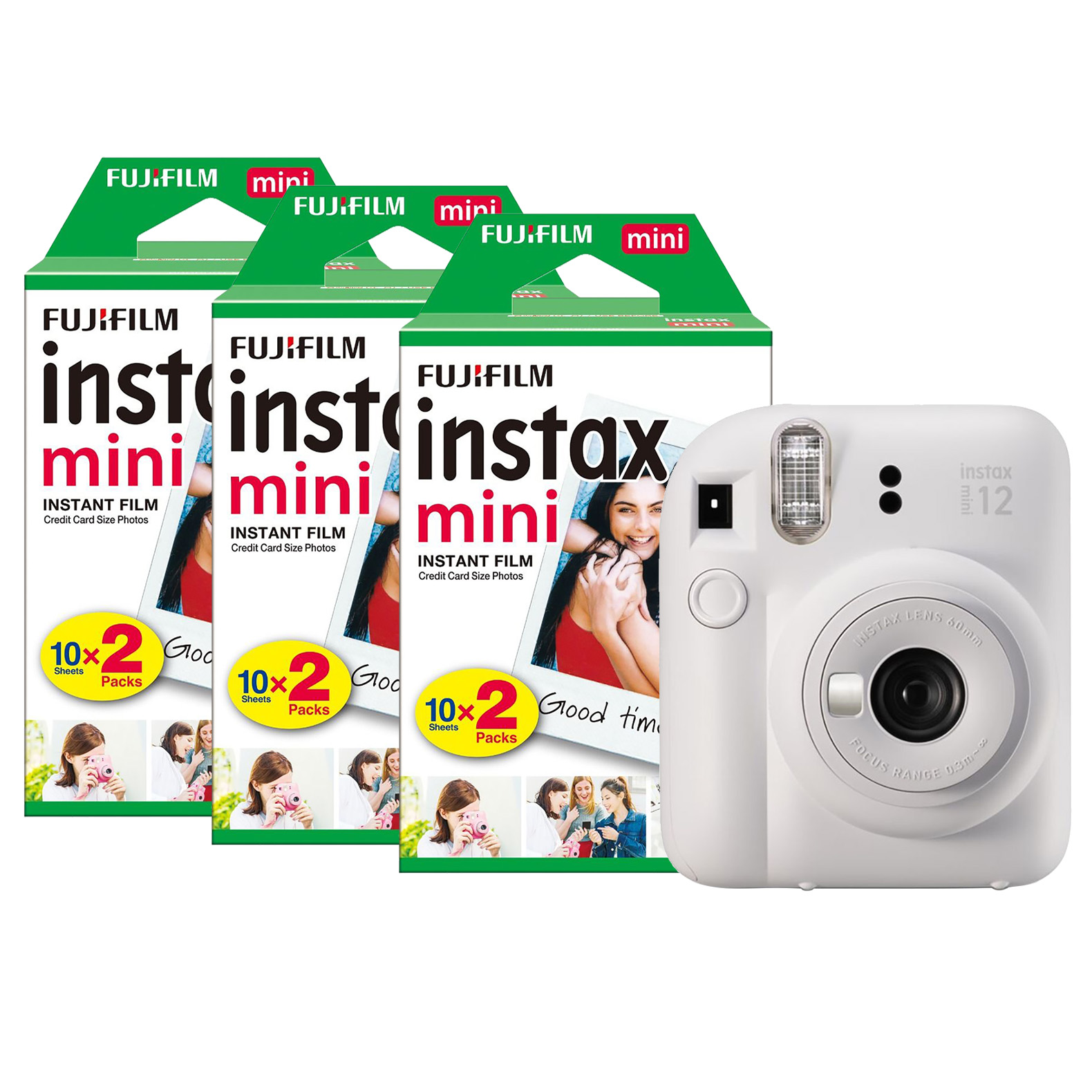 16806121+3x2PK FUJI Instax Mini 12 Instant Camera with 60 Shot Film Pack - Clay White
