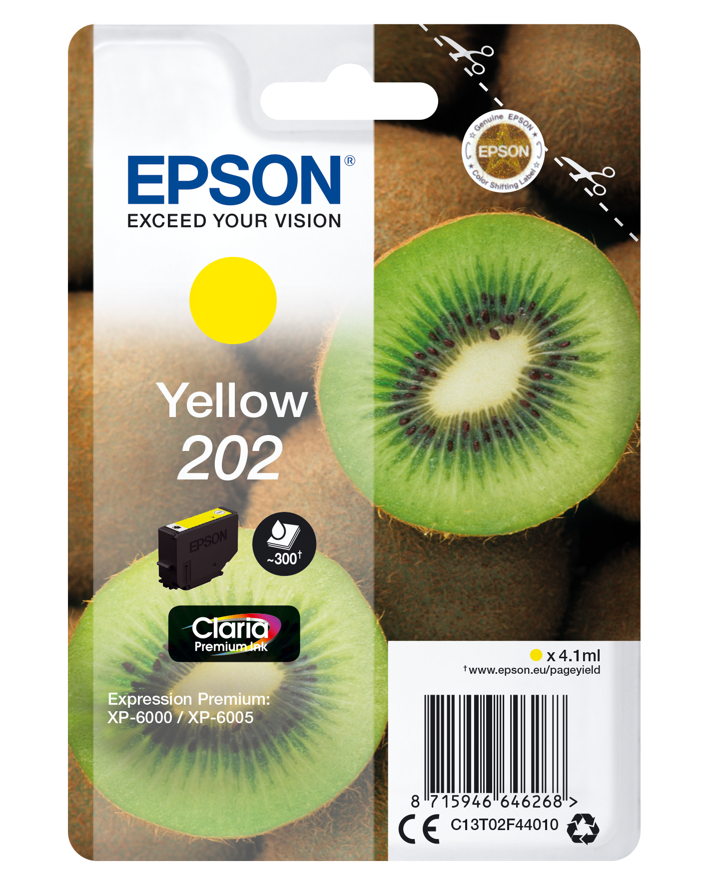 Image of Epson C13T02F44010/202 Ink cartridge yellow, 300 pages 4,1ml for...