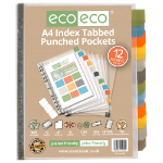 Eco Eco A4 95% Recycled Index Tabbed Premier Punched Pockets - 1 Set of 12