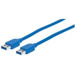 Manhattan USB-A to USB-A Cable, 1.8m, Male to Male, 5 Gbps (USB 3.2 Gen1 aka USB 3.0), Equivalent to USB3SAA6, SuperSpeed USB, Blue, Lifetime Warranty, Polybag