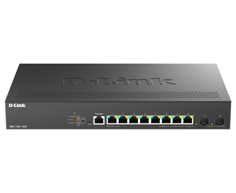 Photos - Switch D-Link 10-Port Multi-Gigabit Smart Managed PoE+  including 8 mul DMS-1250-10SP/B 