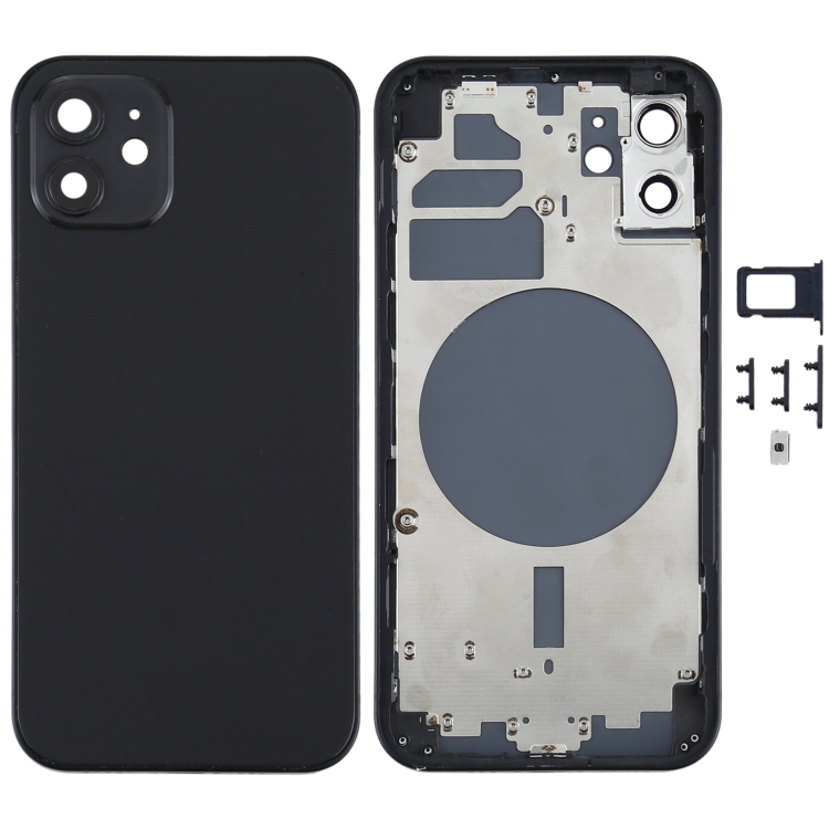 EU Product - iPhone 12 Complete Back Cover with Frame (No Logo) - Black thumbnail
