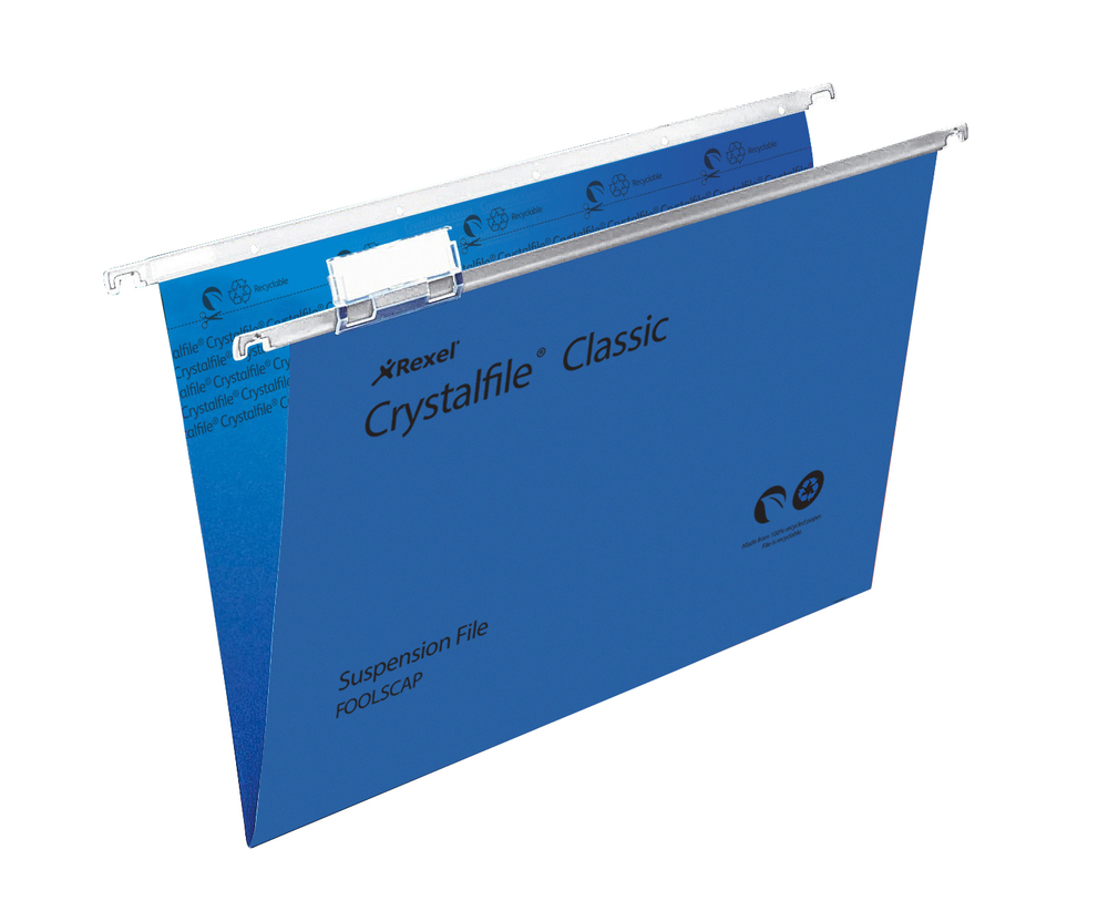 Image of Rexel Crystalfile Classic Foolscap Suspension File 15mm Blue (50)