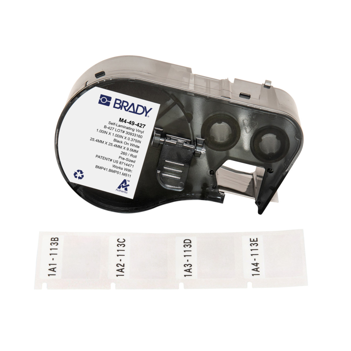 Image of Brady M4-49-427 printer label Black. White Self-adhesive printer label