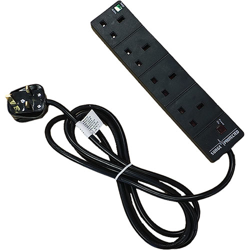 Cablenet 4 Way UK Black 13Amp Surge Protected Power Strip with 10m Lead